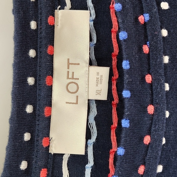LOFT Pullover Dress Size XL Red White And Blue Swiss Dot With Belt Ruffle Hem - Picture 6 of 9